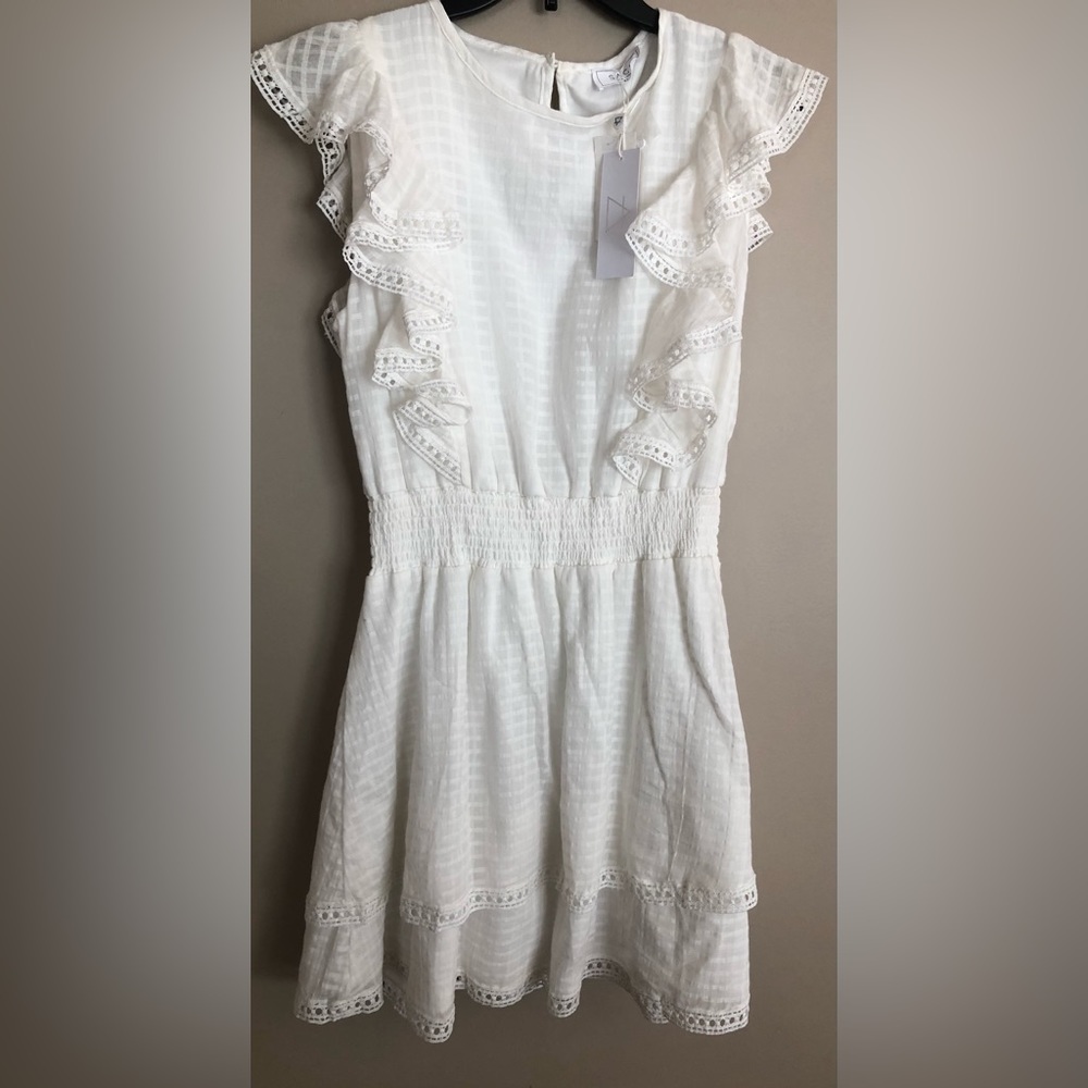 NWT SAGE the LABEL White Ruffled Dress   Femme Floral  M  $79